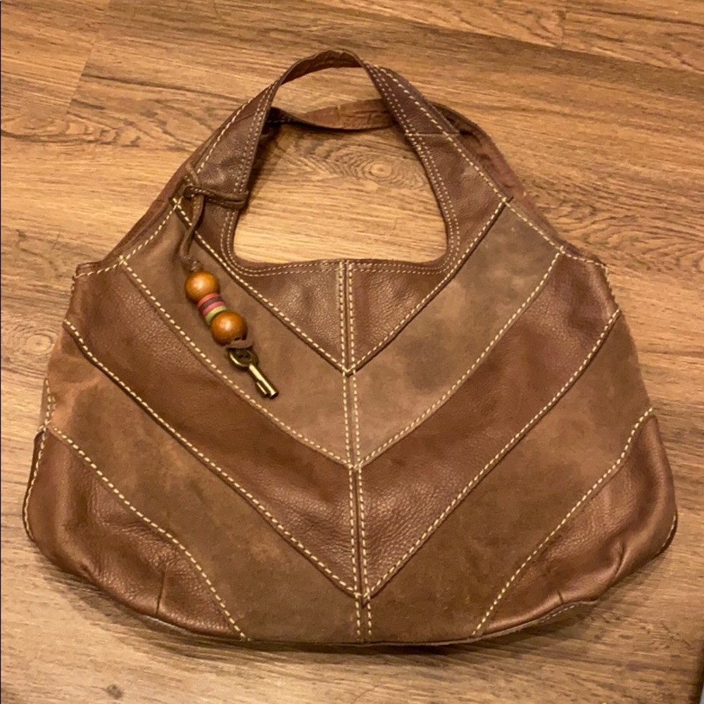 Brown Leather Fossil purse bag snap closure